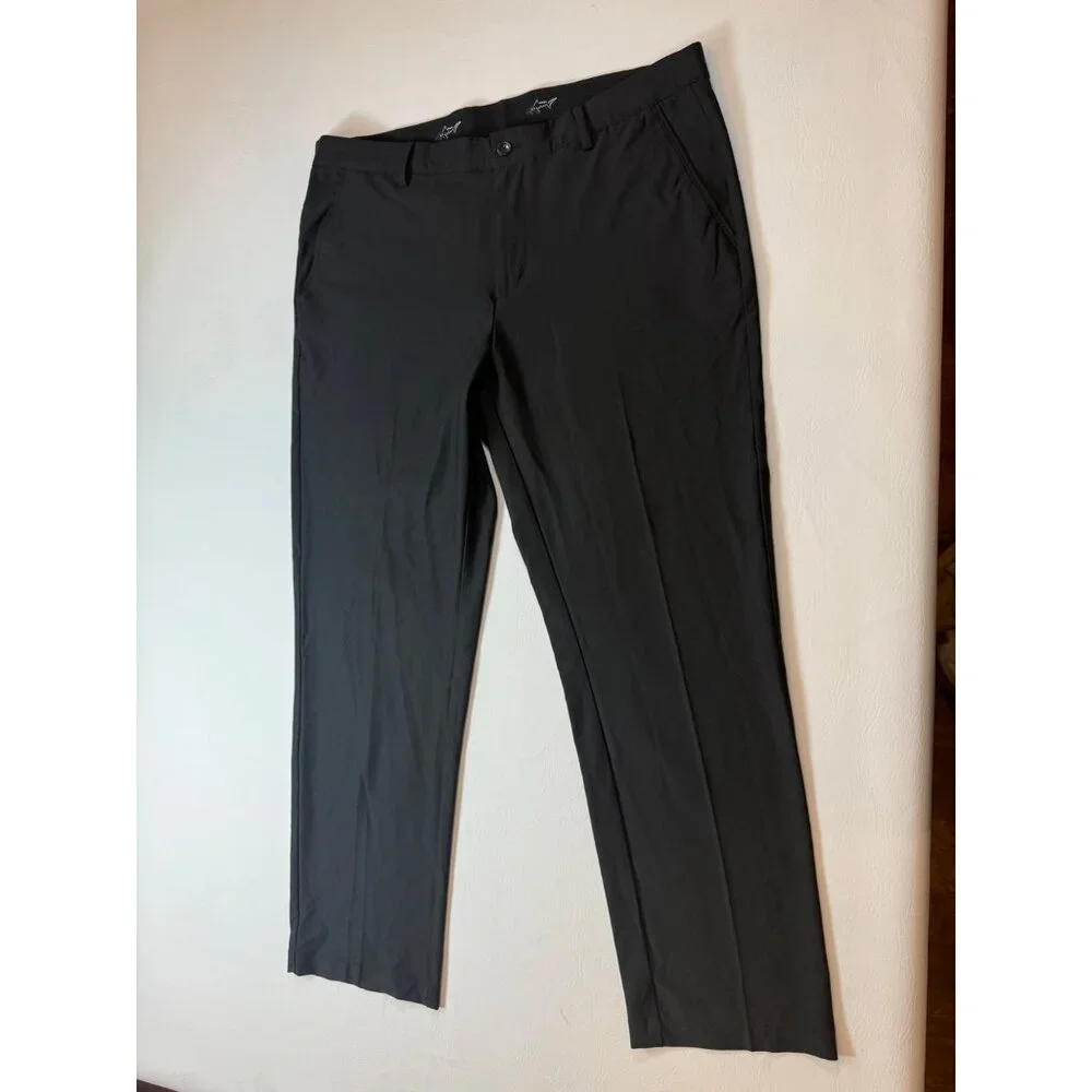Greg Norman Mens Black Stretch Golf Pants Flat-Front Relaxed 36X30  (bin U199)